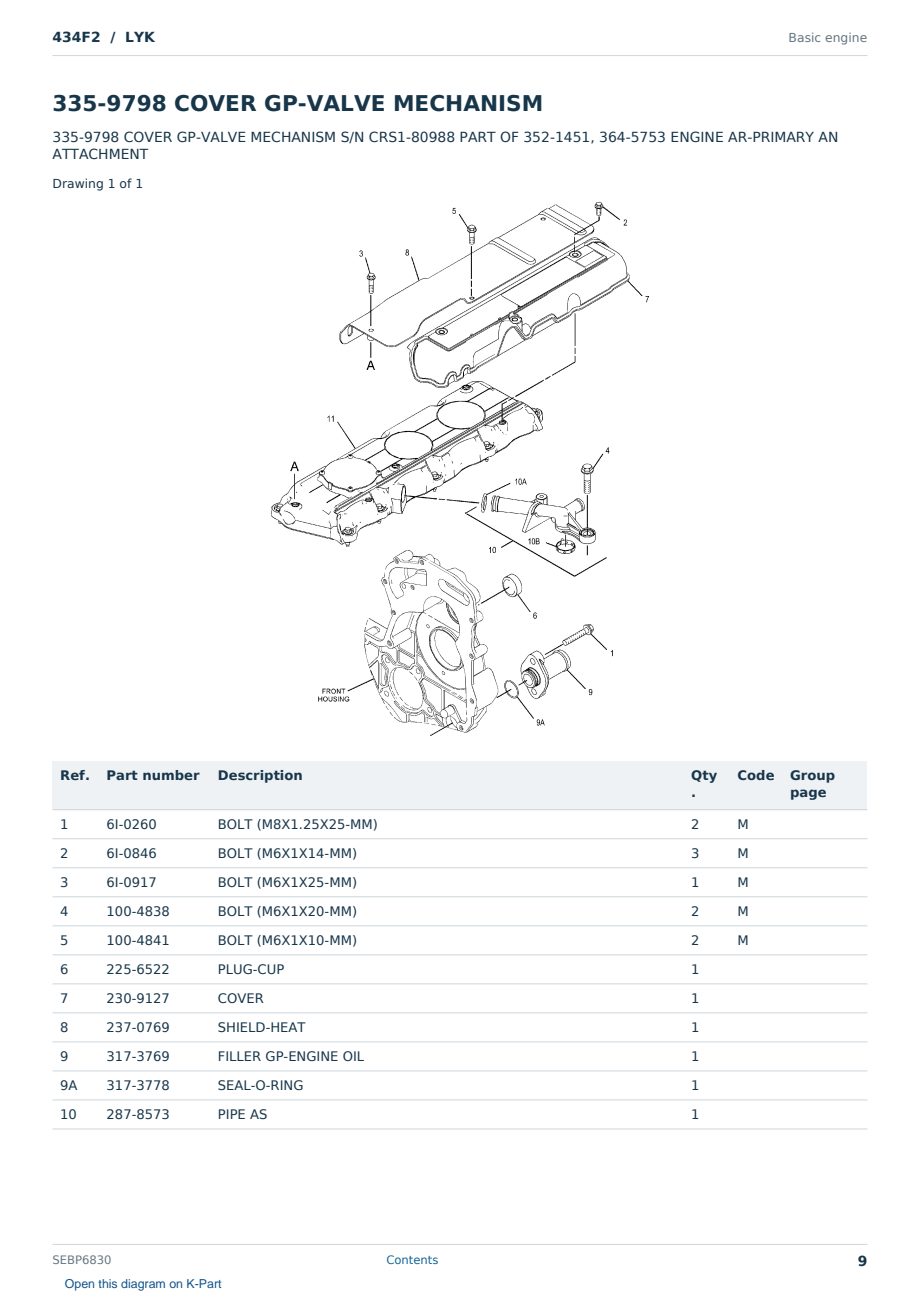 Caterpillar 434F2 S/N LYK Partsbook SEBP6830 (English) - sample page 9 of 10 Caterpillar 434F2 S/N LYK Partsbook SEBP6830 (English) - sample page 9 of 10