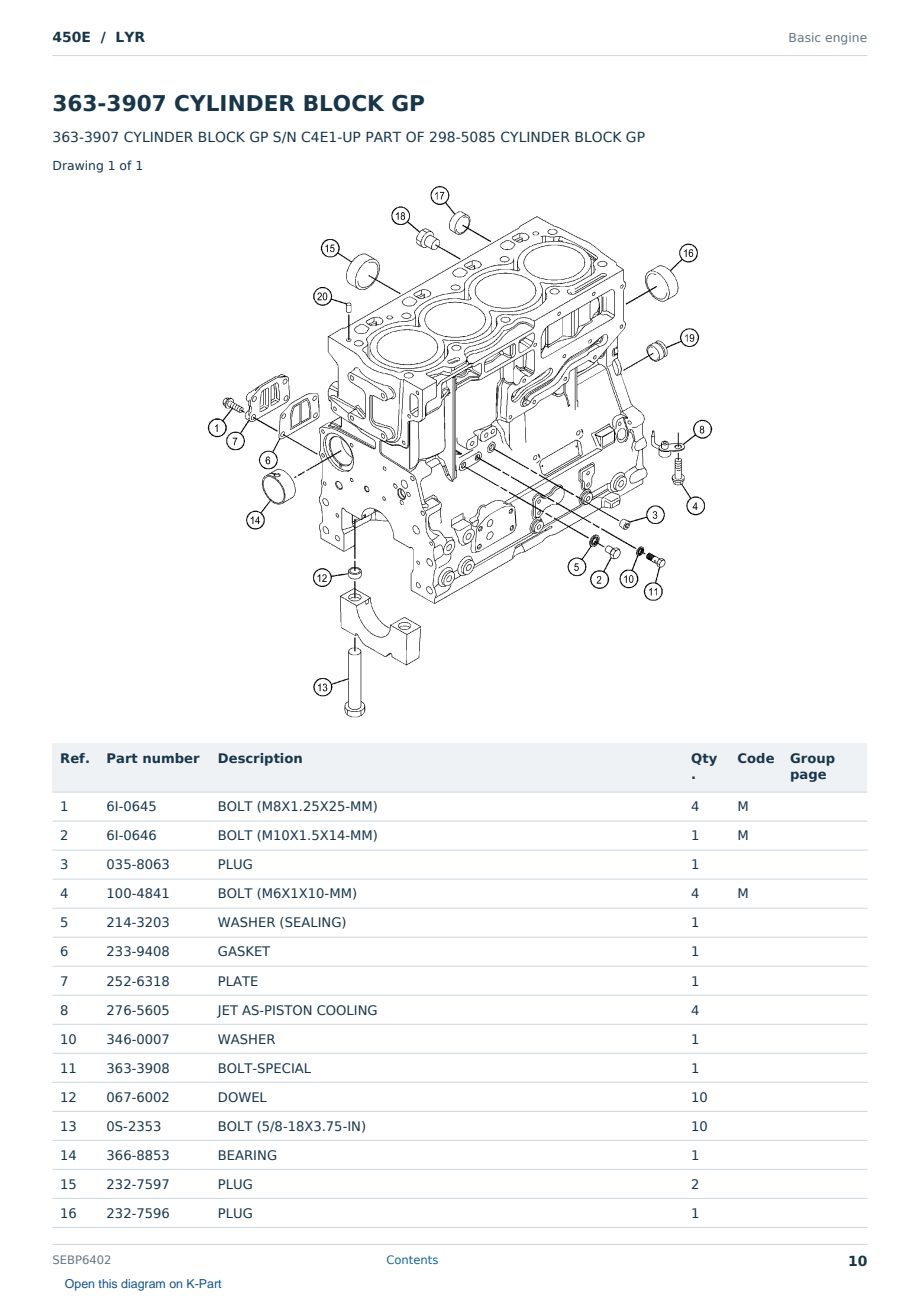 Caterpillar 450E S/N LYR Partsbook SEBP6402 (English) - sample page 10 of 10 Caterpillar 450E S/N LYR Partsbook SEBP6402 (English) - sample page 10 of 10