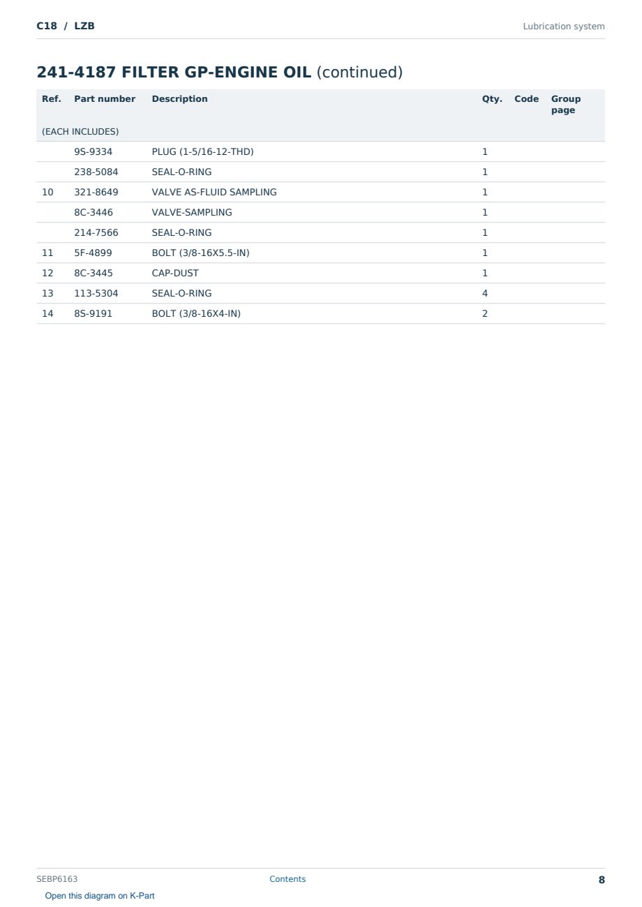 Caterpillar C18 S/N LZB Partsbook SEBP6163 (English) - sample page 8 of 10 Caterpillar C18 S/N LZB Partsbook SEBP6163 (English) - sample page 8 of 10