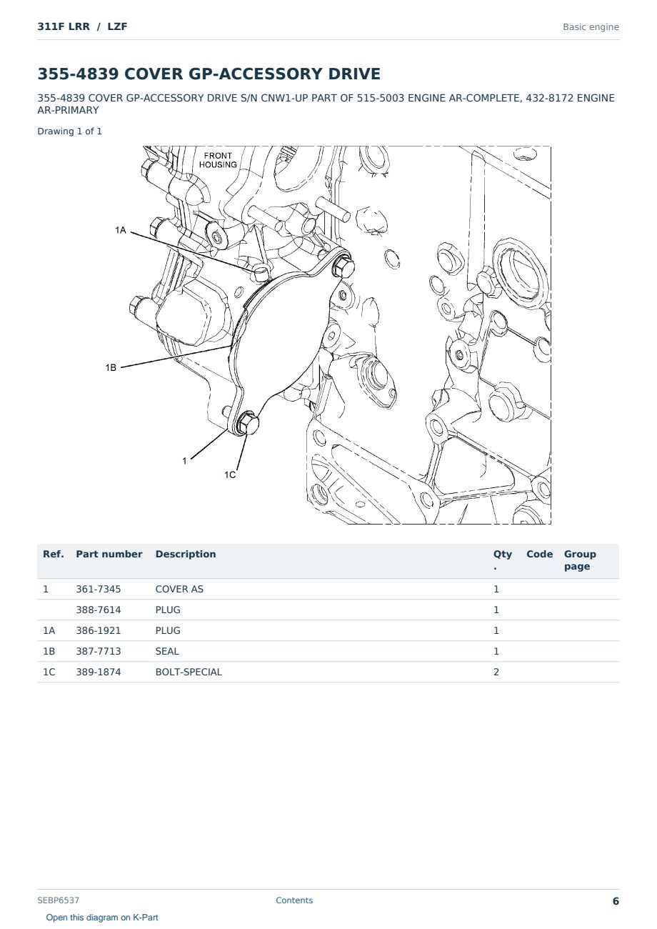 Caterpillar 311F LRR S/N LZF Partsbook SEBP6537 (English) - sample page 6 of 10 Caterpillar 311F LRR S/N LZF Partsbook SEBP6537 (English) - sample page 6 of 10