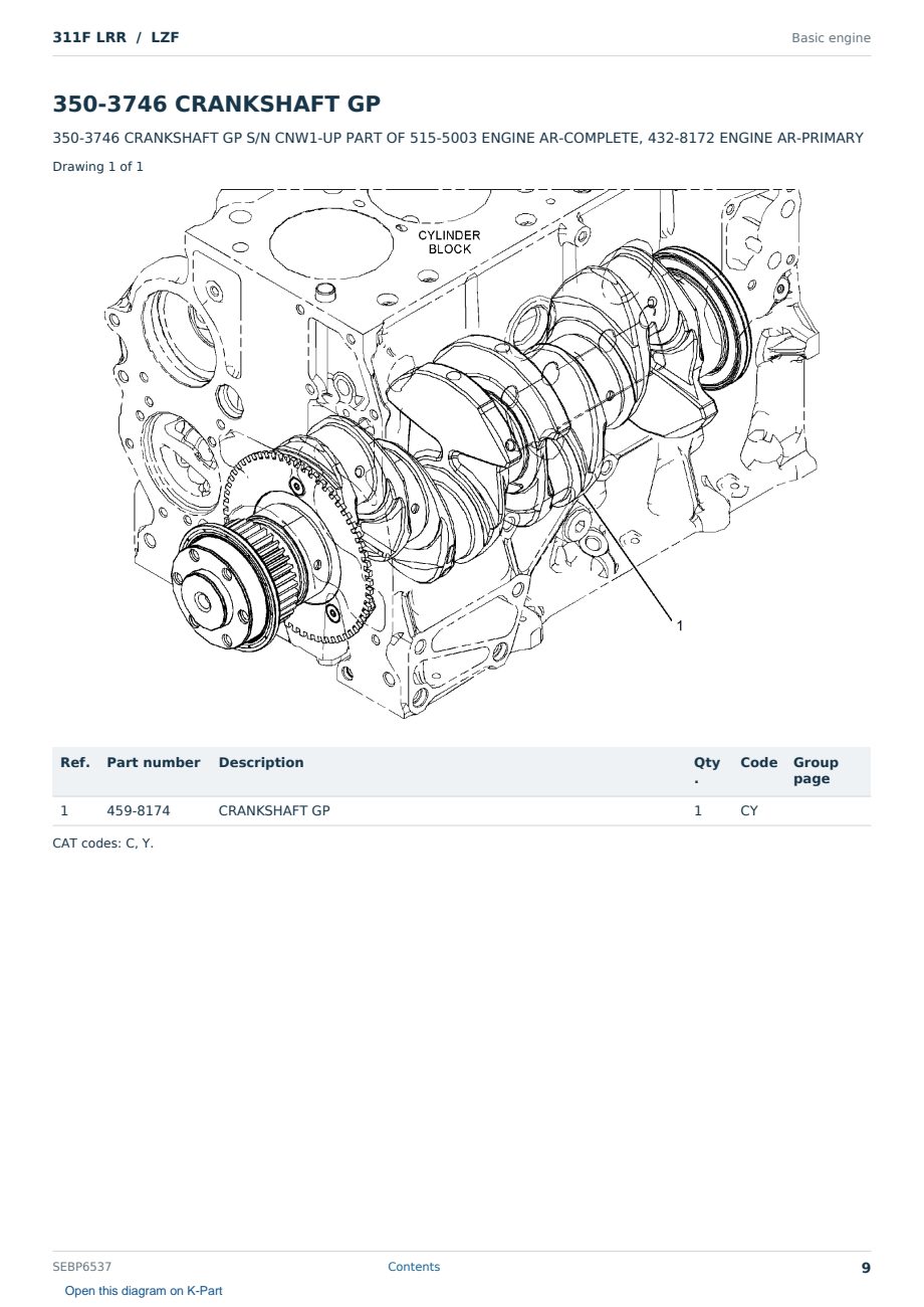 Caterpillar 311F LRR S/N LZF Partsbook SEBP6537 (English) - sample page 9 of 10 Caterpillar 311F LRR S/N LZF Partsbook SEBP6537 (English) - sample page 9 of 10