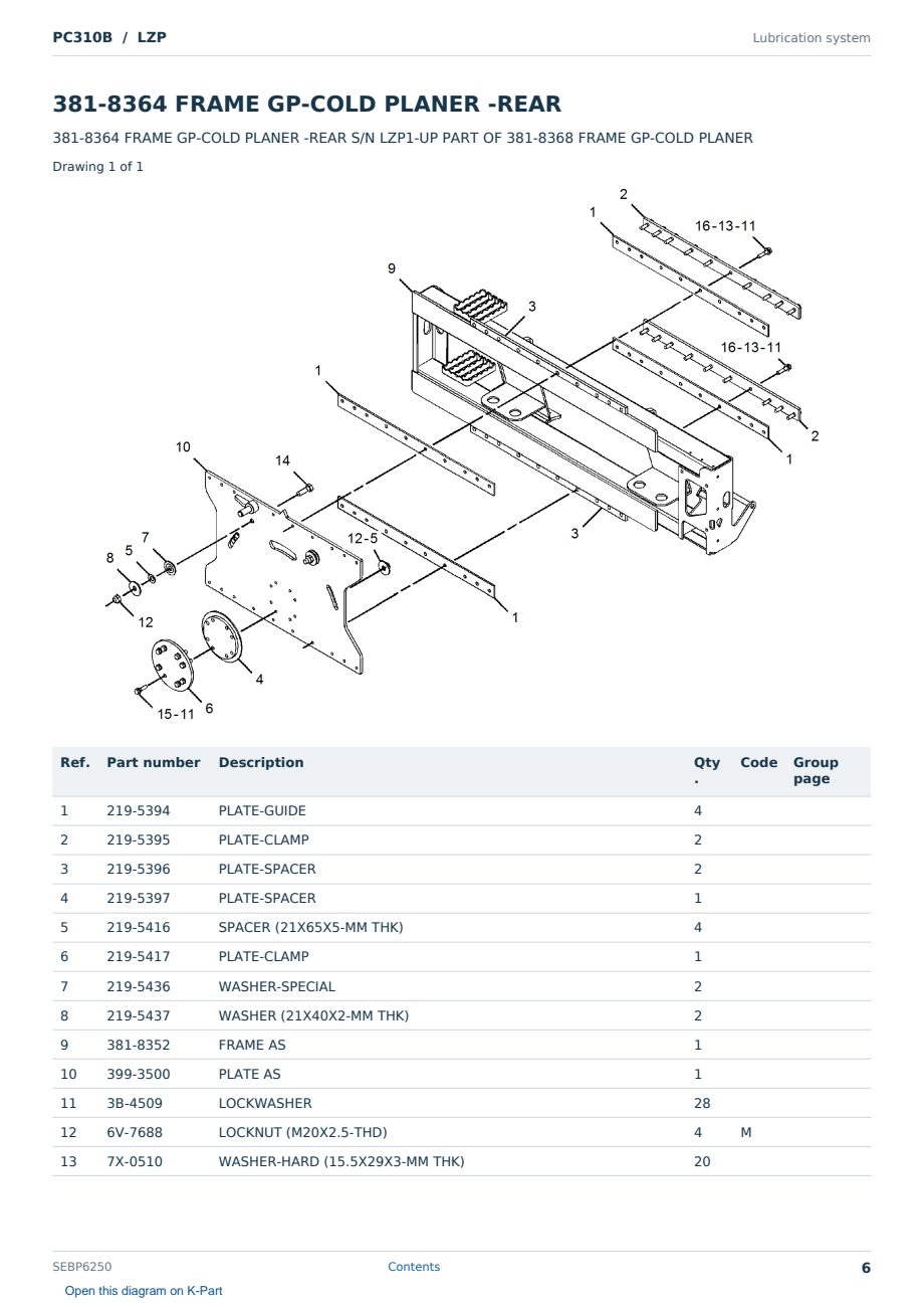 Caterpillar PC310B S/N LZP Partsbook SEBP6250 (English) - sample page 6 of 10 Caterpillar PC310B S/N LZP Partsbook SEBP6250 (English) - sample page 6 of 10