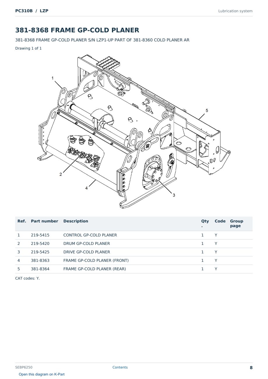 Caterpillar PC310B S/N LZP Partsbook SEBP6250 (English) - sample page 8 of 10 Caterpillar PC310B S/N LZP Partsbook SEBP6250 (English) - sample page 8 of 10