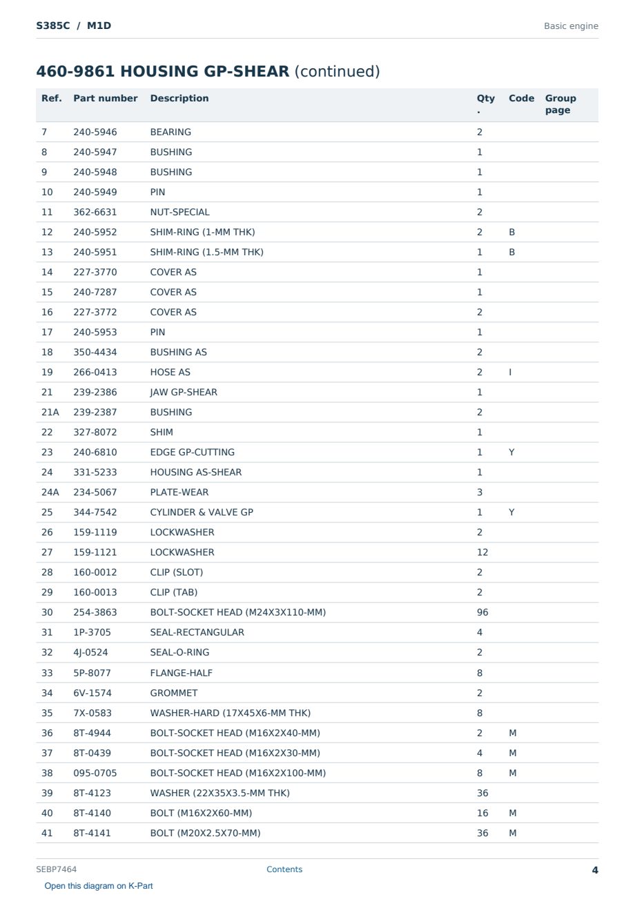 Caterpillar S385C S/N M1D Partsbook SEBP7464 (English) - sample page 4 of 10 Caterpillar S385C S/N M1D Partsbook SEBP7464 (English) - sample page 4 of 10