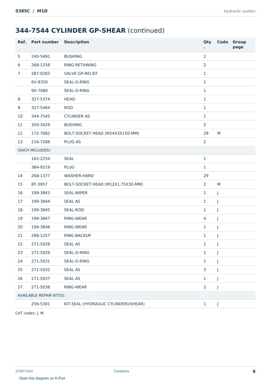 Caterpillar S385C S/N M1D Partsbook SEBP7464 (English) - sample page 9 of 10 Caterpillar S385C S/N M1D Partsbook SEBP7464 (English) - sample page 9 of 10