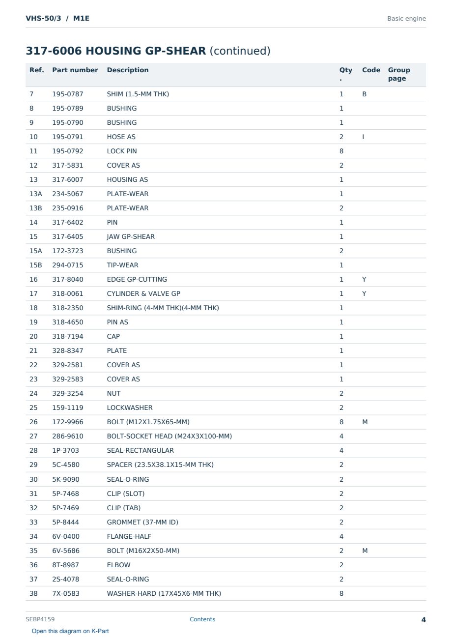 Caterpillar VHS-50/3 S/N M1E Partsbook SEBP4159 (English) - sample page 4 of 10 Caterpillar VHS-50/3 S/N M1E Partsbook SEBP4159 (English) - sample page 4 of 10