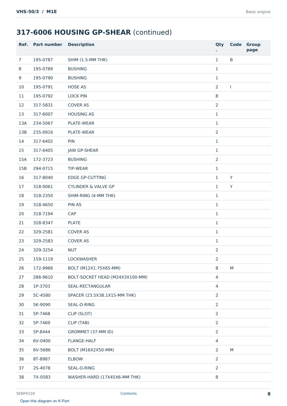 Caterpillar VHS-50/3 S/N M1E Partsbook SEBP4159 (English) - sample page 8 of 10 Caterpillar VHS-50/3 S/N M1E Partsbook SEBP4159 (English) - sample page 8 of 10