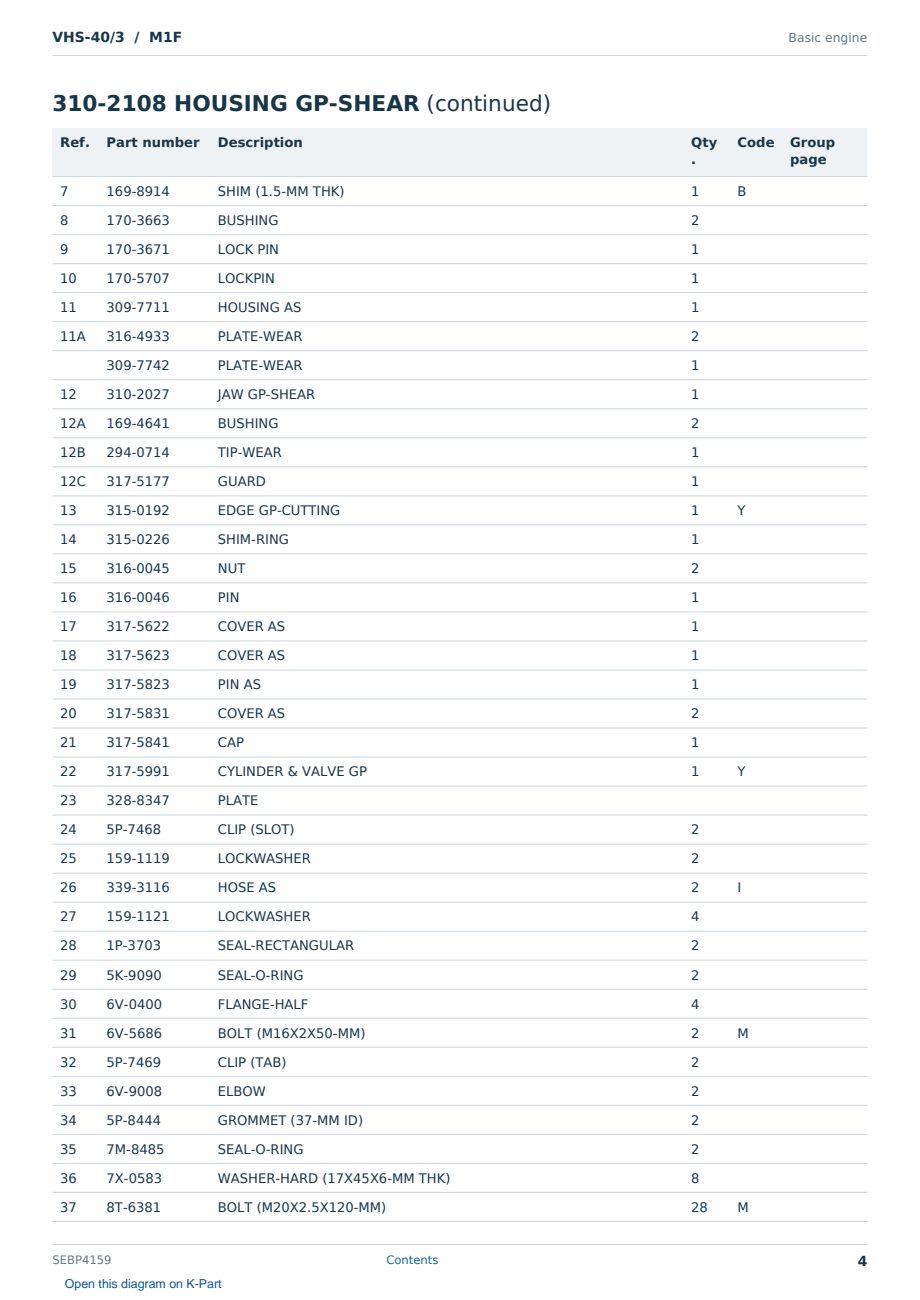 Caterpillar VHS-40/3 S/N M1F Partsbook SEBP4159 (English) - sample page 4 of 10 Caterpillar VHS-40/3 S/N M1F Partsbook SEBP4159 (English) - sample page 4 of 10