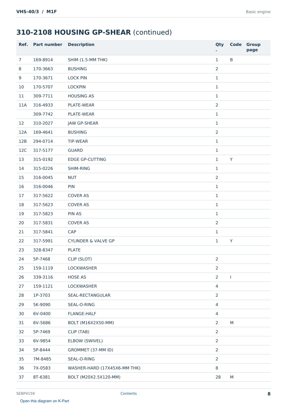 Caterpillar VHS-40/3 S/N M1F Partsbook SEBP4159 (English) - sample page 8 of 10 Caterpillar VHS-40/3 S/N M1F Partsbook SEBP4159 (English) - sample page 8 of 10