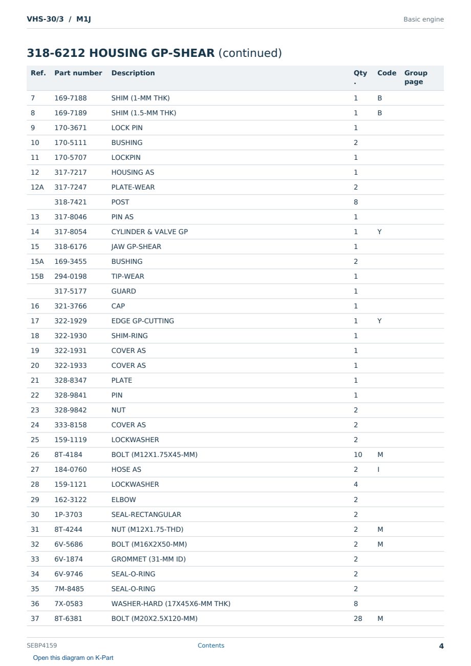 Caterpillar VHS-30/3 S/N M1J Partsbook SEBP4159 (English) - sample page 4 of 10 Caterpillar VHS-30/3 S/N M1J Partsbook SEBP4159 (English) - sample page 4 of 10