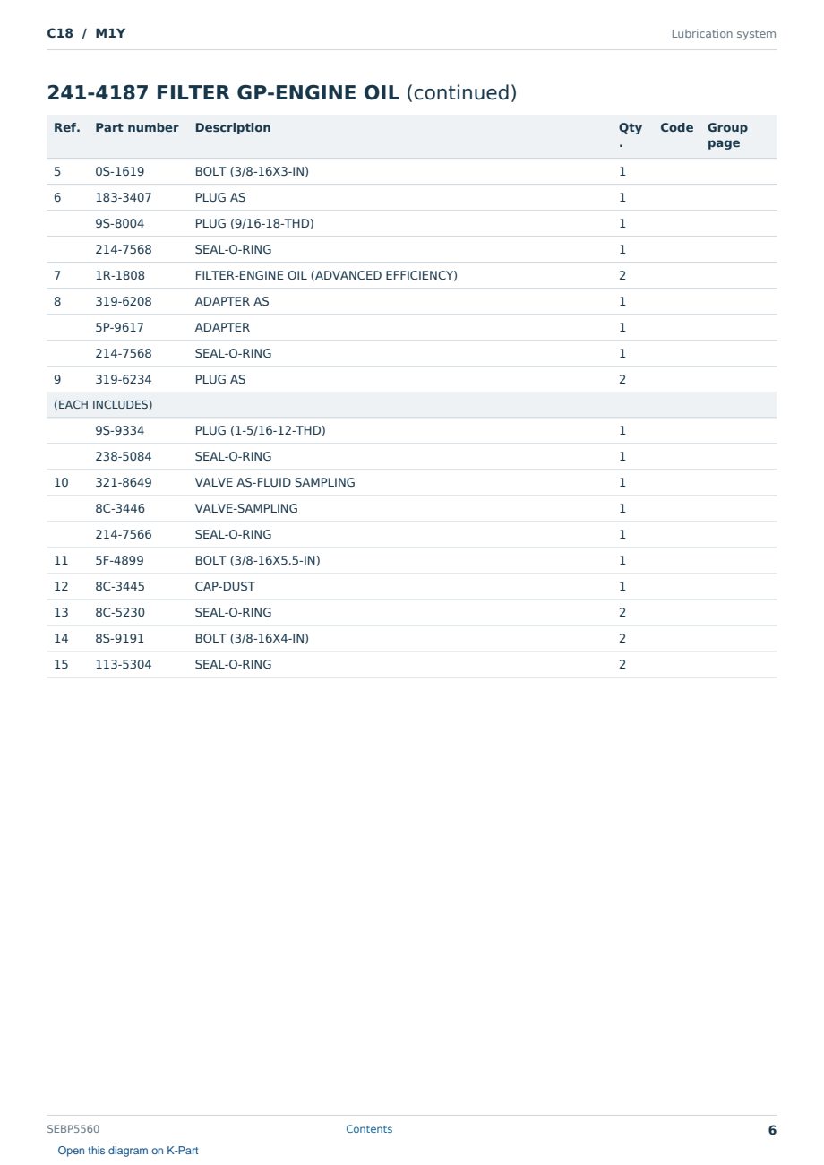 Caterpillar C18 S/N M1Y Partsbook SEBP5560 (English) - sample page 6 of 10 Caterpillar C18 S/N M1Y Partsbook SEBP5560 (English) - sample page 6 of 10