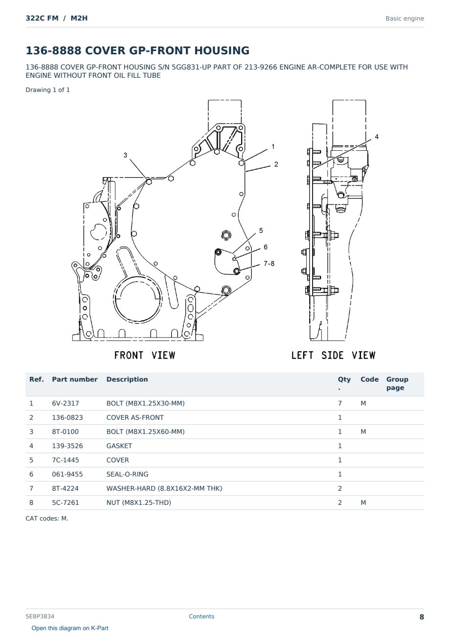 Caterpillar 322C FM S/N M2H Partsbook SEBP3834 (English) - sample page 8 of 10 Caterpillar 322C FM S/N M2H Partsbook SEBP3834 (English) - sample page 8 of 10