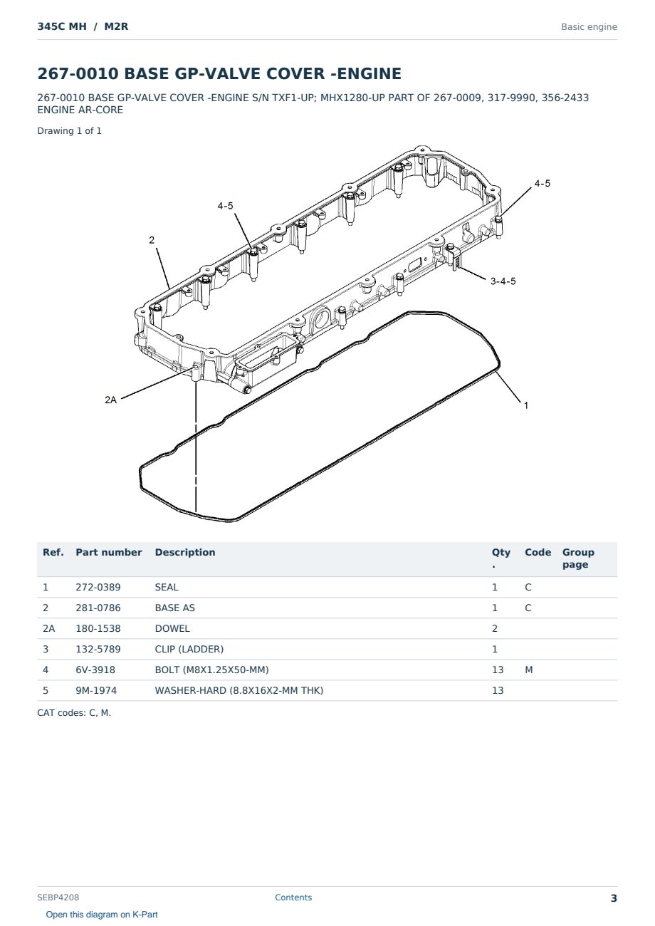 Caterpillar 345C MH S/N M2R Partsbook SEBP4208 (English) - sample page 3 of 10 Caterpillar 345C MH S/N M2R Partsbook SEBP4208 (English) - sample page 3 of 10