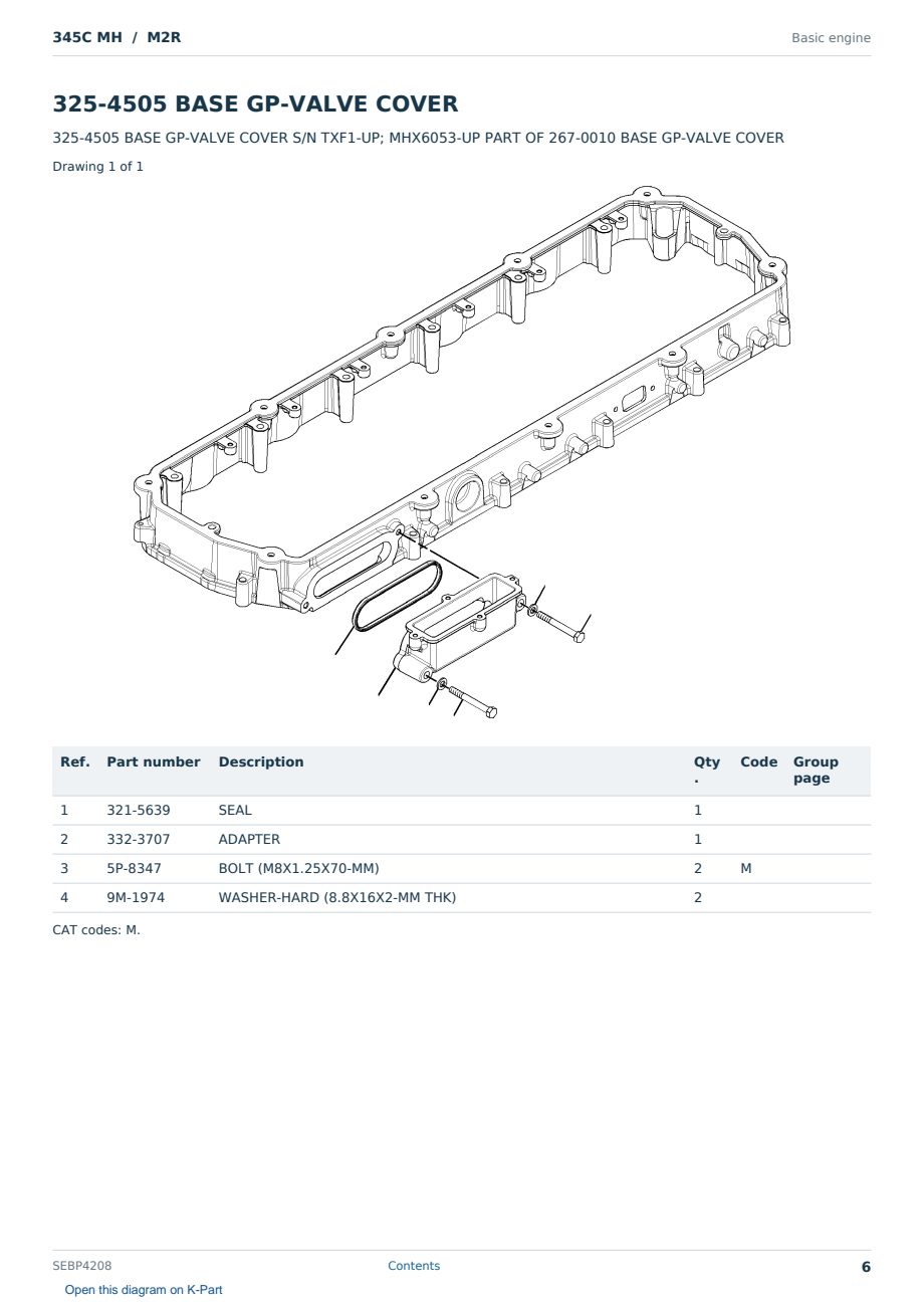 Caterpillar 345C MH S/N M2R Partsbook SEBP4208 (English) - sample page 6 of 10 Caterpillar 345C MH S/N M2R Partsbook SEBP4208 (English) - sample page 6 of 10