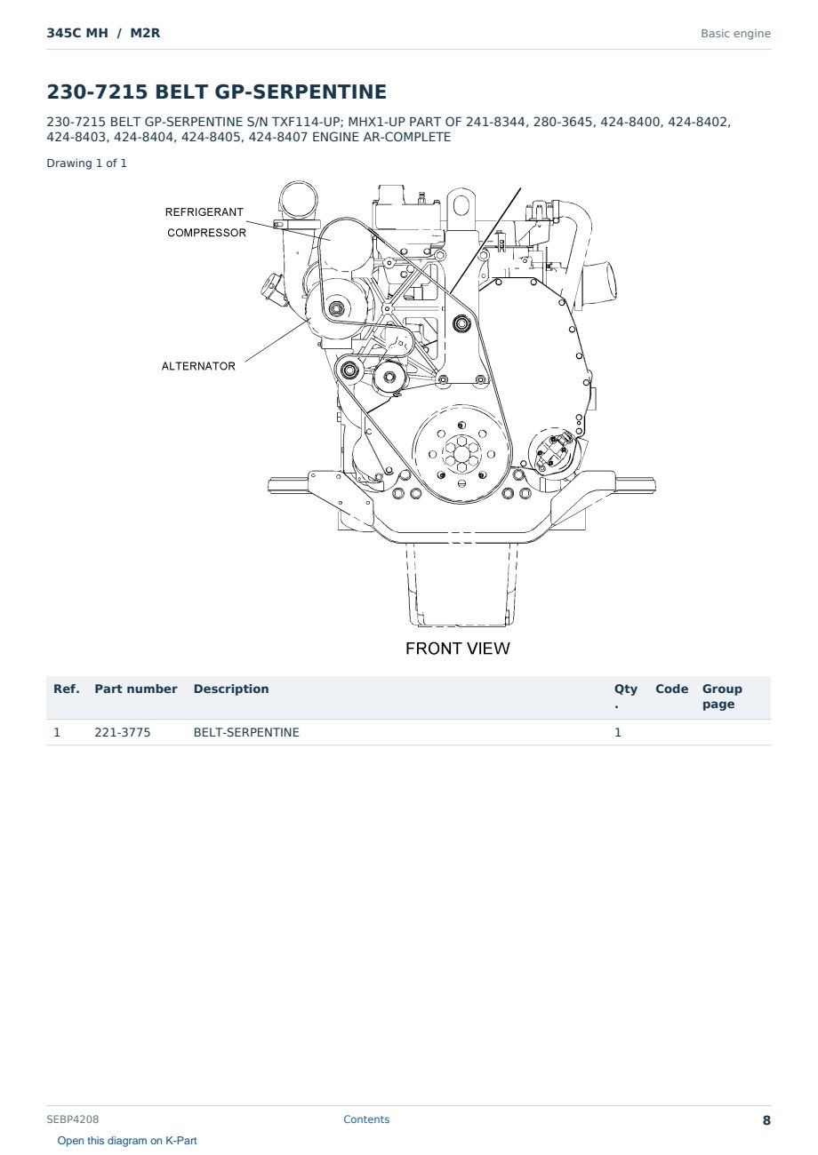 Caterpillar 345C MH S/N M2R Partsbook SEBP4208 (English) - sample page 8 of 10 Caterpillar 345C MH S/N M2R Partsbook SEBP4208 (English) - sample page 8 of 10