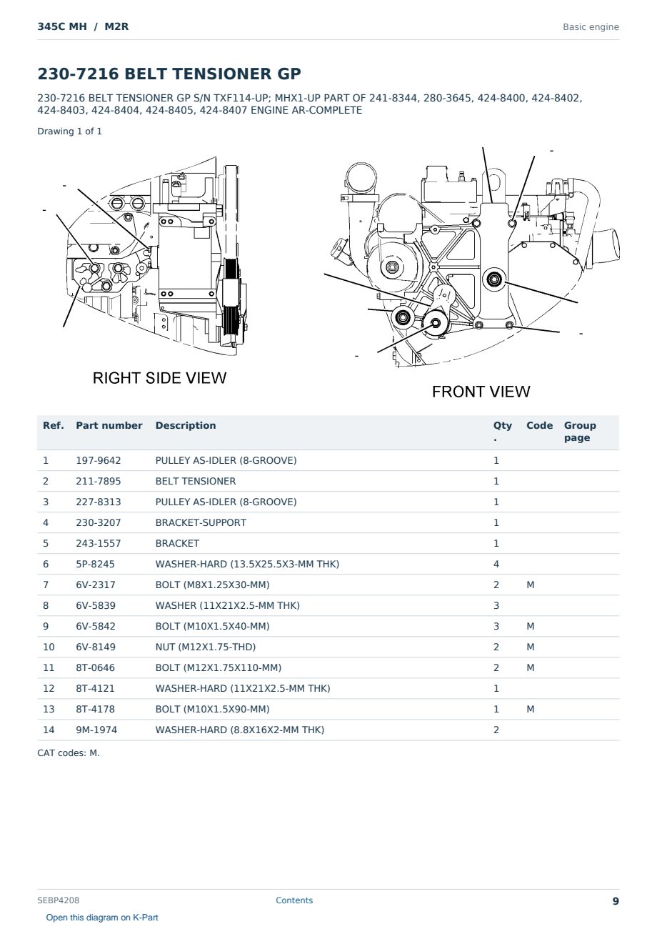 Caterpillar 345C MH S/N M2R Partsbook SEBP4208 (English) - sample page 9 of 10 Caterpillar 345C MH S/N M2R Partsbook SEBP4208 (English) - sample page 9 of 10