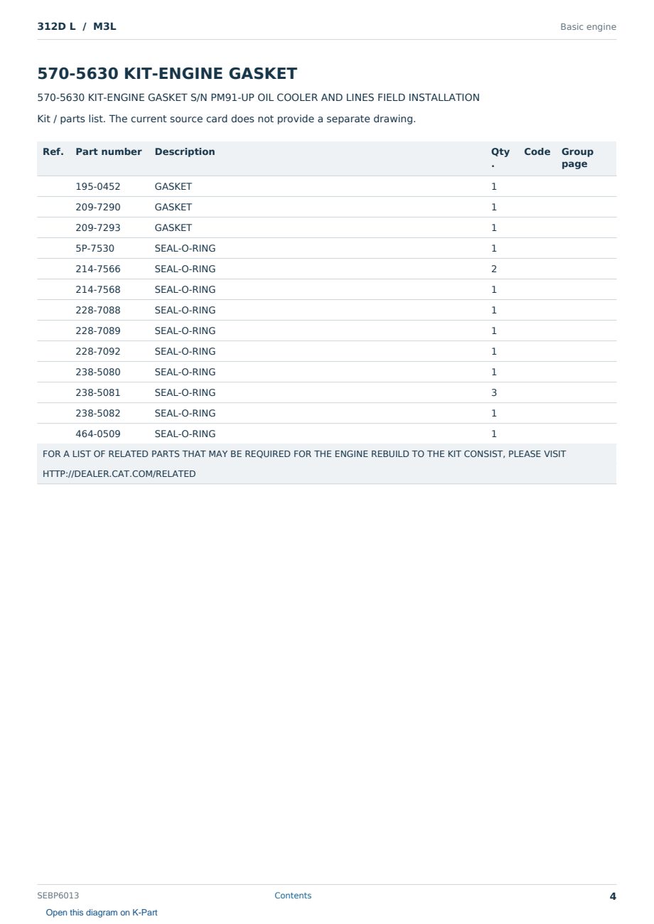 Caterpillar 312D L S/N M3L Partsbook SEBP6013 (English) - sample page 4 of 6 Caterpillar 312D L S/N M3L Partsbook SEBP6013 (English) - sample page 4 of 6