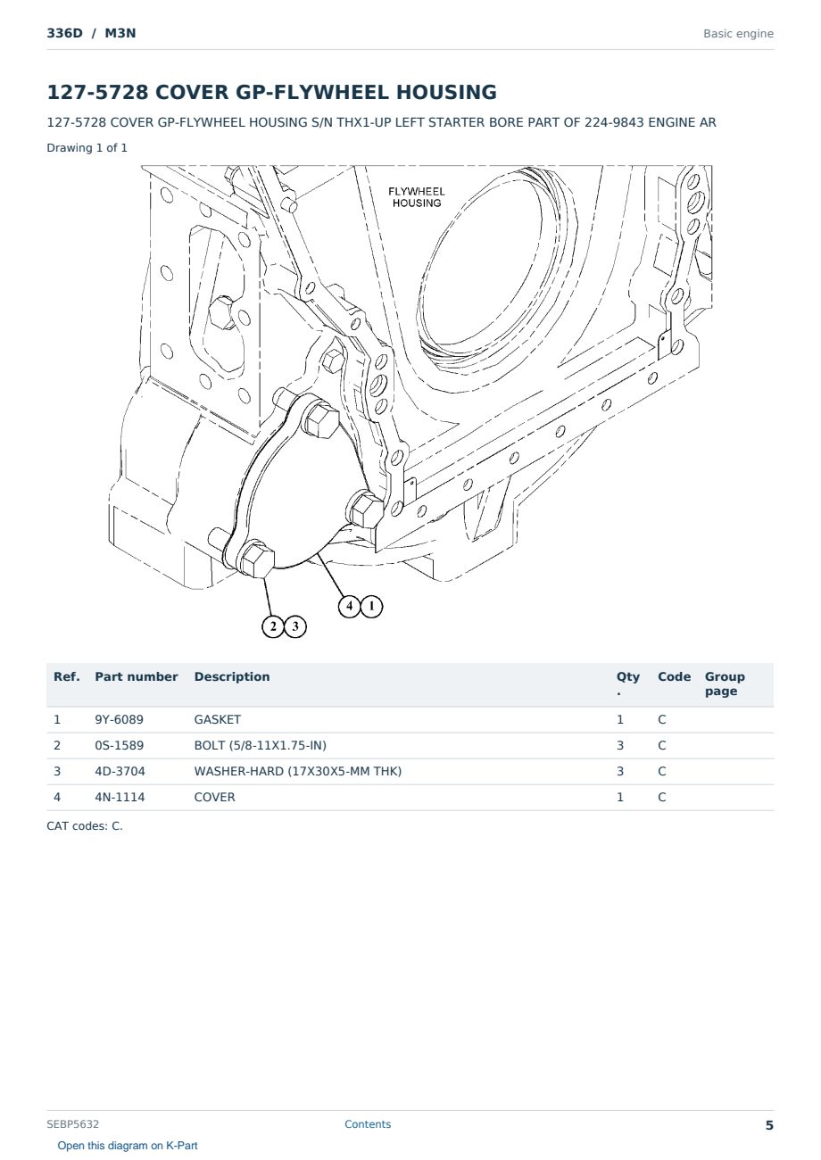 Caterpillar 336D S/N M3N Partsbook SEBP5632 (English) - sample page 5 of 10 Caterpillar 336D S/N M3N Partsbook SEBP5632 (English) - sample page 5 of 10