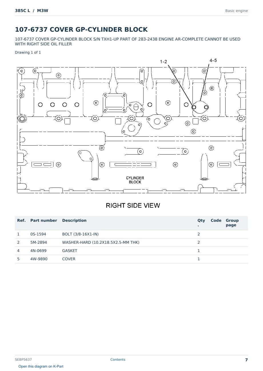 Caterpillar 385C L S/N M3W Partsbook SEBP5637 (English) - sample page 7 of 10 Caterpillar 385C L S/N M3W Partsbook SEBP5637 (English) - sample page 7 of 10