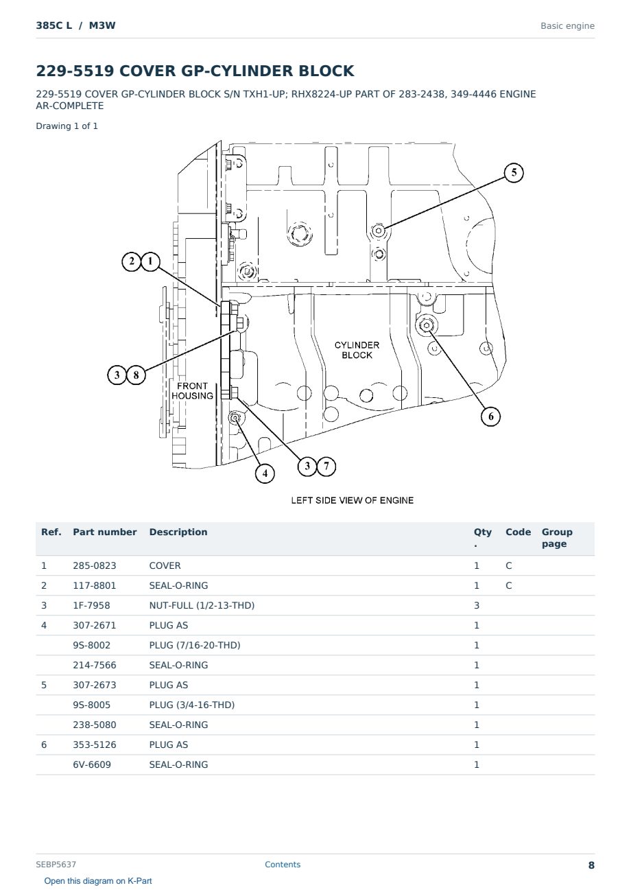 Caterpillar 385C L S/N M3W Partsbook SEBP5637 (English) - sample page 8 of 10 Caterpillar 385C L S/N M3W Partsbook SEBP5637 (English) - sample page 8 of 10