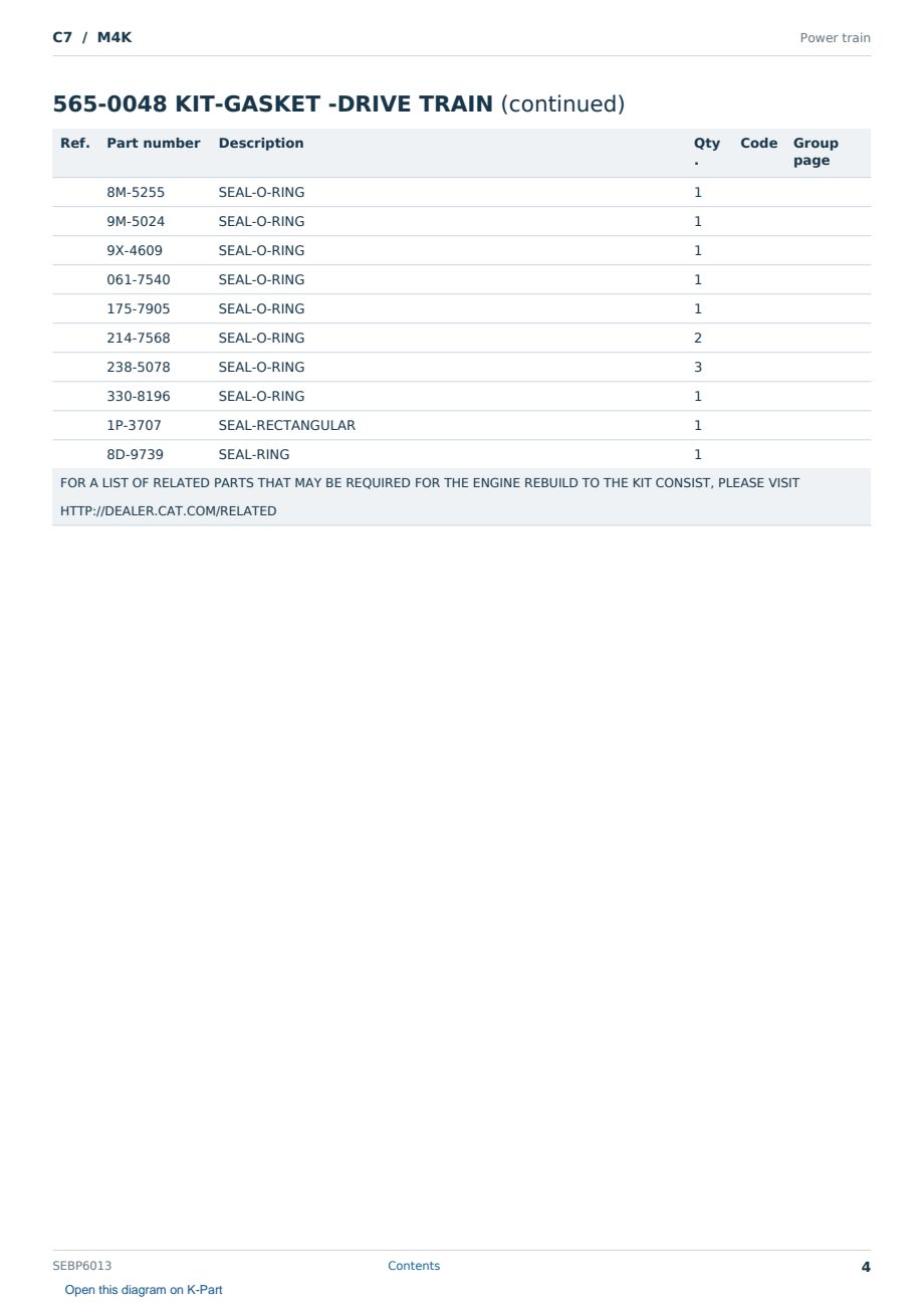 Caterpillar C7 S/N M4K Partsbook SEBP6013 (English) - sample page 4 of 10 Caterpillar C7 S/N M4K Partsbook SEBP6013 (English) - sample page 4 of 10