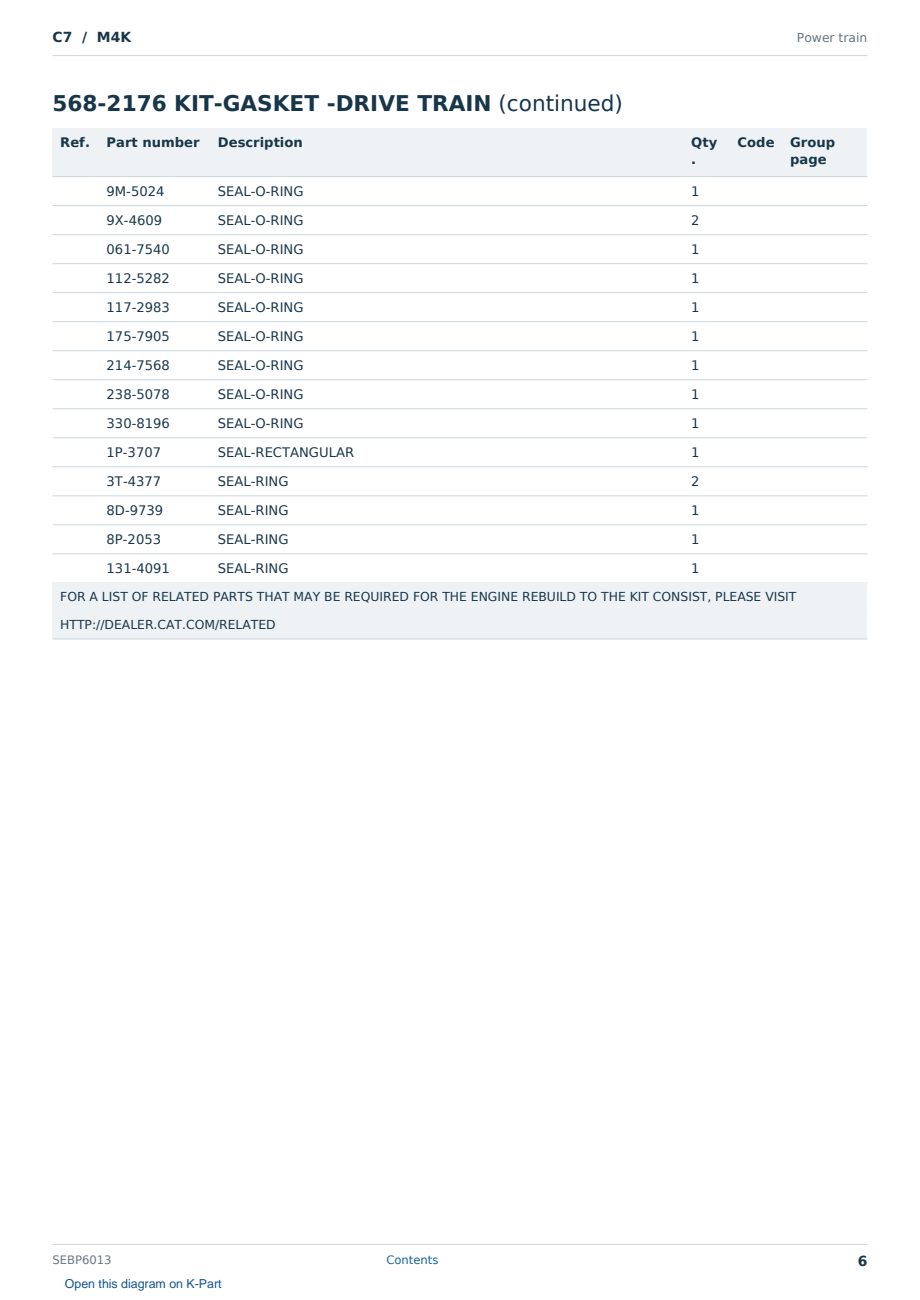 Caterpillar C7 S/N M4K Partsbook SEBP6013 (English) - sample page 6 of 10 Caterpillar C7 S/N M4K Partsbook SEBP6013 (English) - sample page 6 of 10