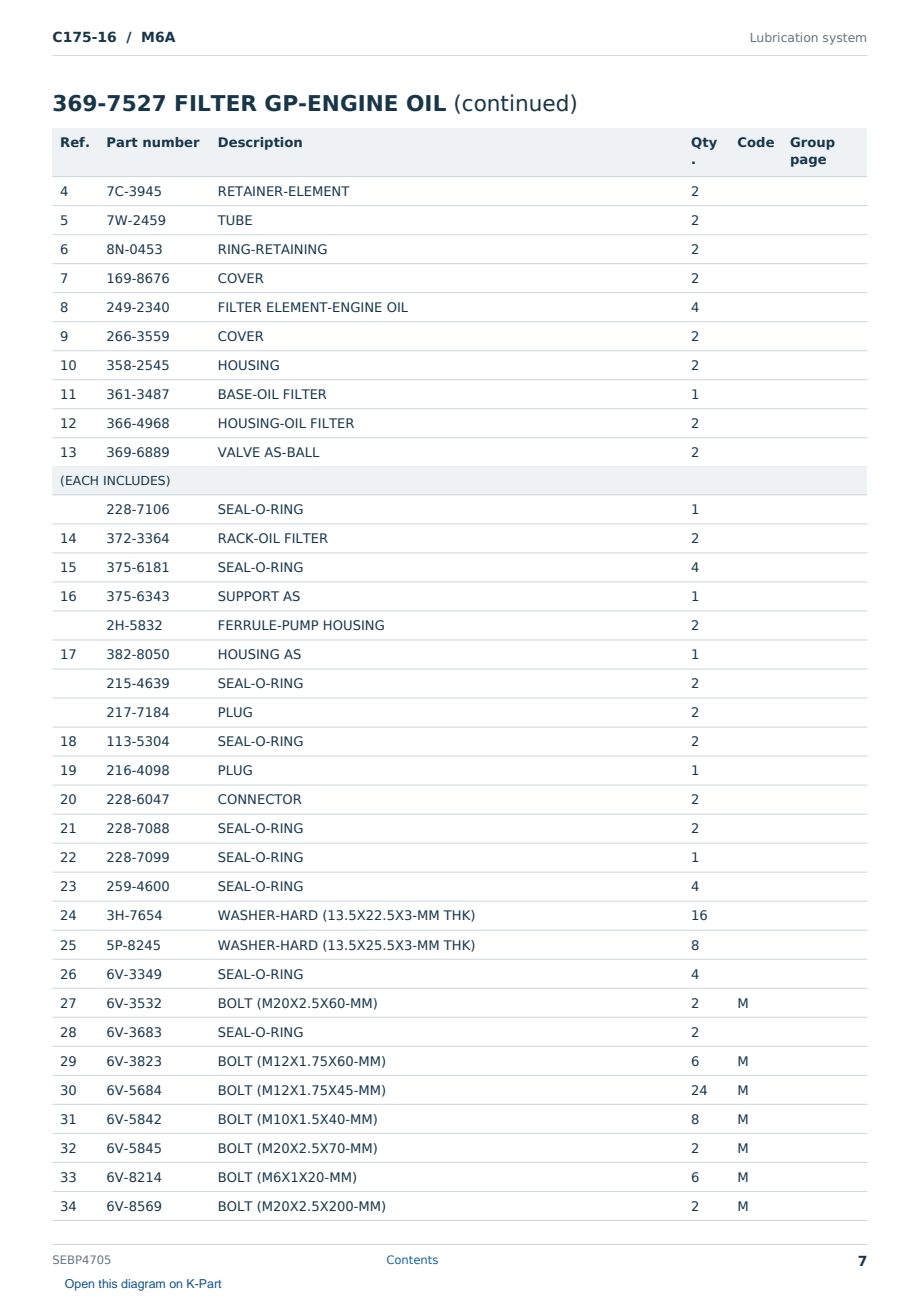 Caterpillar C175-16 S/N M6A Partsbook SEBP4705 (English) - sample page 7 of 10 Caterpillar C175-16 S/N M6A Partsbook SEBP4705 (English) - sample page 7 of 10