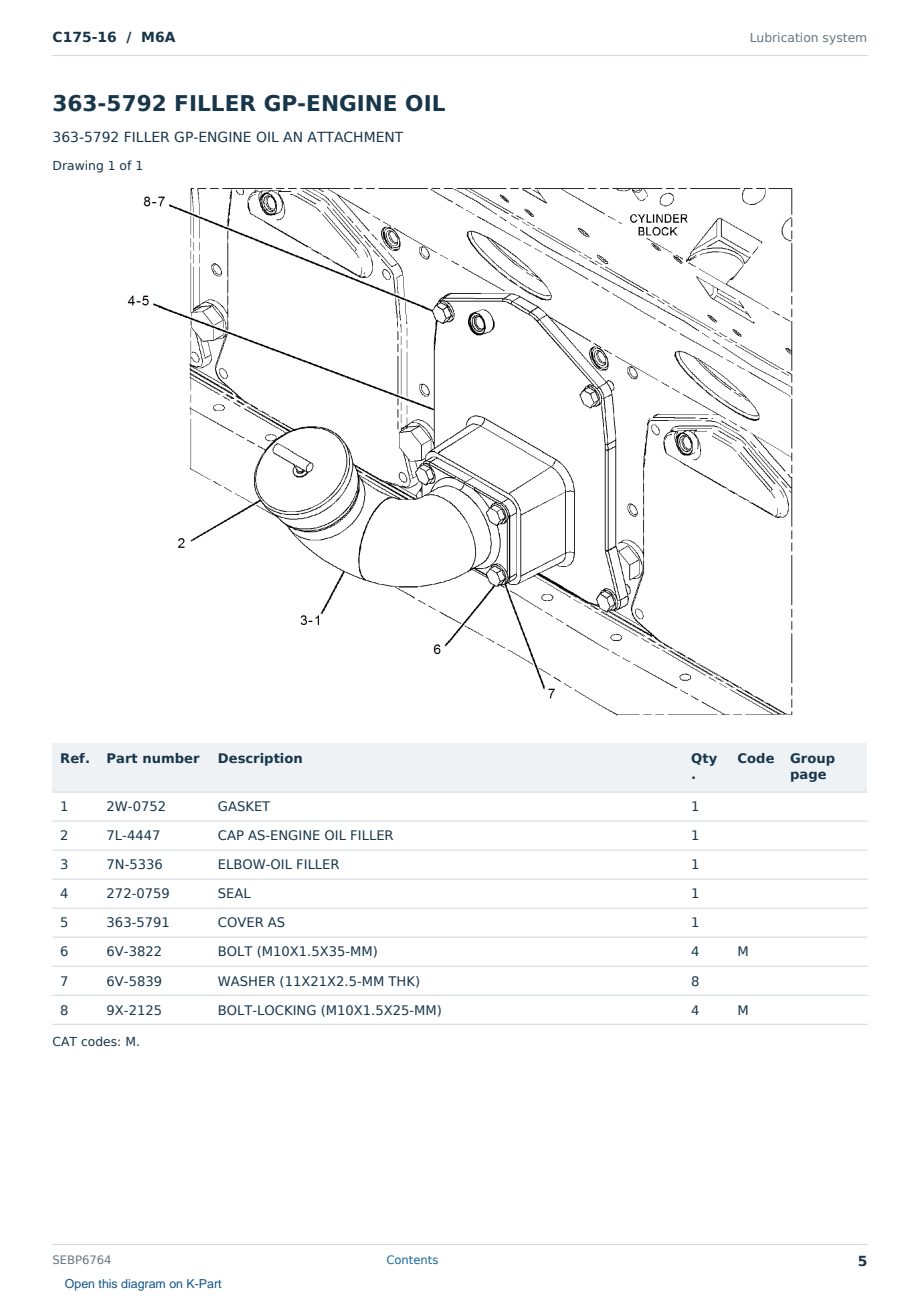 Caterpillar C175-16 S/N M6A Partsbook SEBP6764 (English) - sample page 5 of 10 Caterpillar C175-16 S/N M6A Partsbook SEBP6764 (English) - sample page 5 of 10