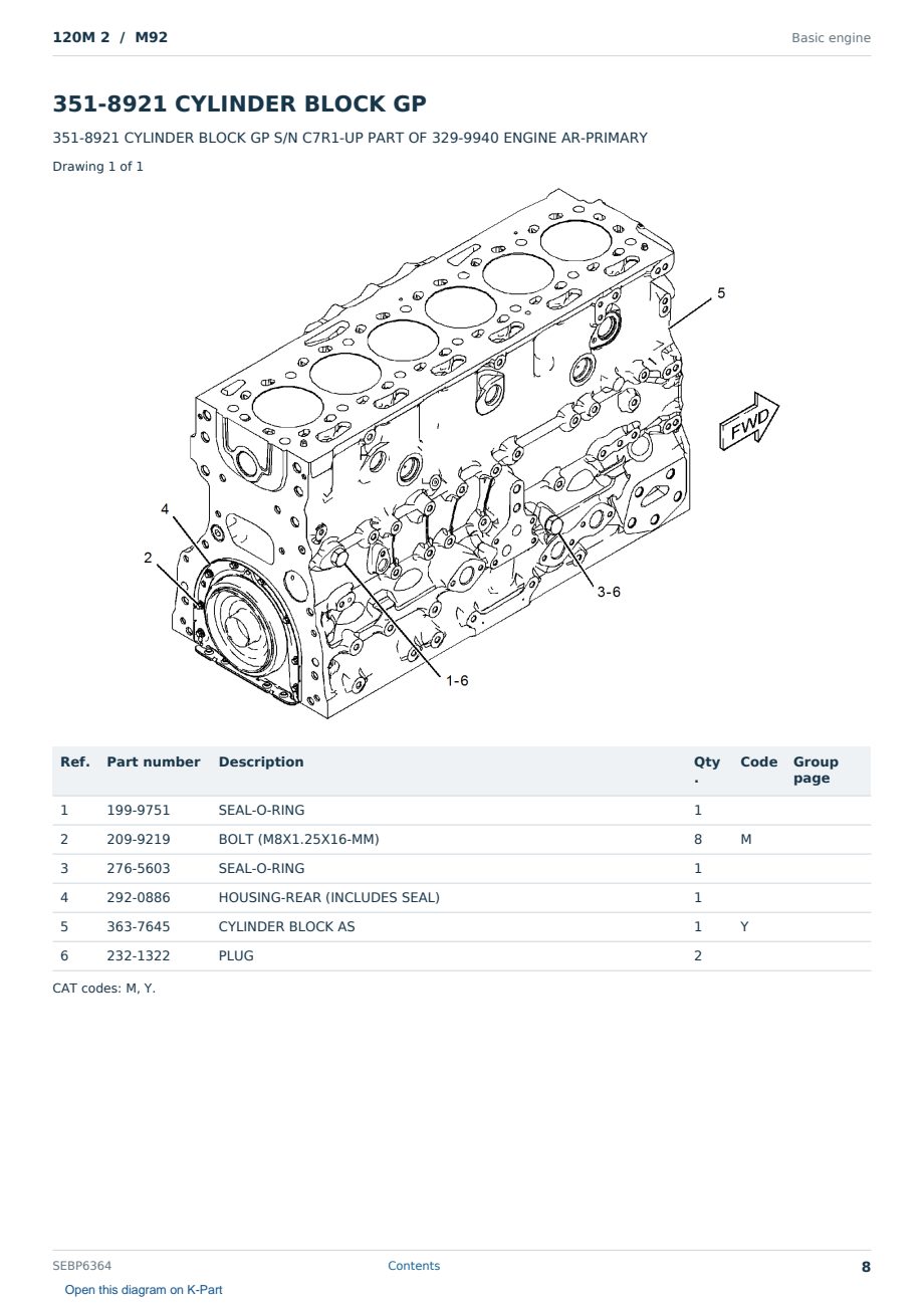 Caterpillar 120M 2 S/N M92 Partsbook SEBP6364 (English) - sample page 8 of 10 Caterpillar 120M 2 S/N M92 Partsbook SEBP6364 (English) - sample page 8 of 10