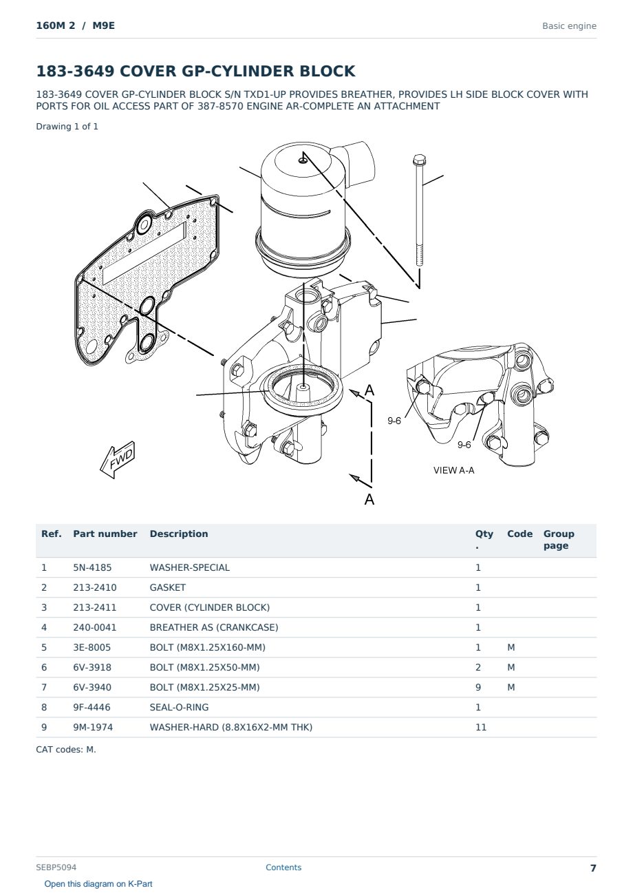 Caterpillar 160M 2 S/N M9E Partsbook SEBP5094 (English) - sample page 7 of 10 Caterpillar 160M 2 S/N M9E Partsbook SEBP5094 (English) - sample page 7 of 10
