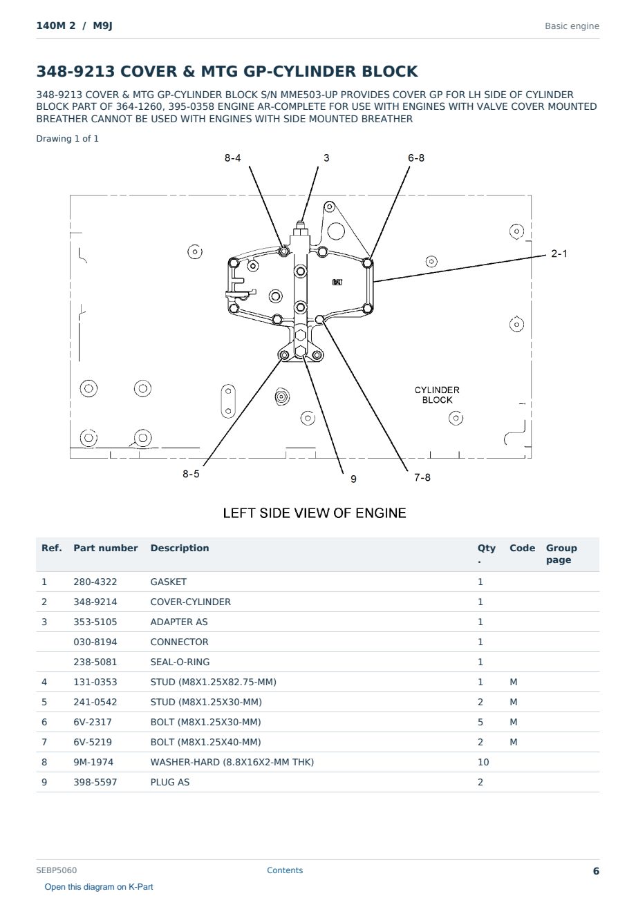 Caterpillar 140M 2 S/N M9J Partsbook SEBP5060 (English) - sample page 6 of 10 Caterpillar 140M 2 S/N M9J Partsbook SEBP5060 (English) - sample page 6 of 10