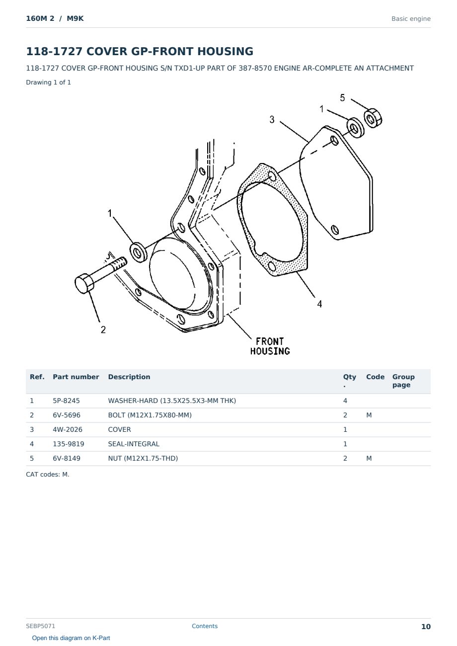 Caterpillar 160M 2 S/N M9K Partsbook SEBP5071 (English) - sample page 10 of 10 Caterpillar 160M 2 S/N M9K Partsbook SEBP5071 (English) - sample page 10 of 10