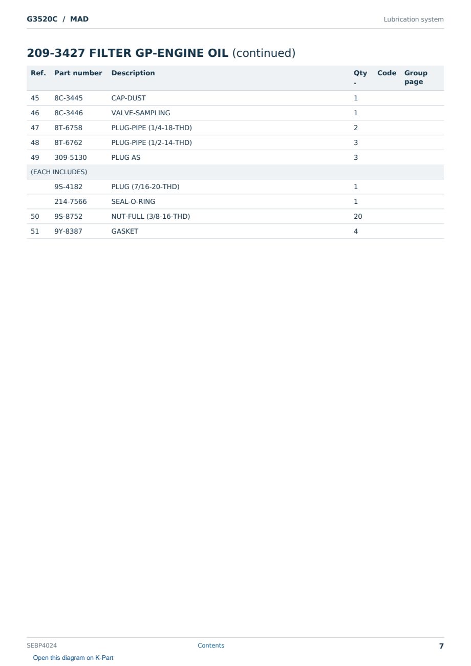 Caterpillar G3520C S/N MAD Partsbook SEBP4024 (English) - sample page 7 of 10 Caterpillar G3520C S/N MAD Partsbook SEBP4024 (English) - sample page 7 of 10