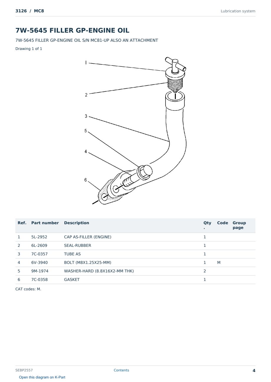 Caterpillar 3126 S/N MC8 Partsbook SEBP2557 (English) - sample page 4 of 10 Caterpillar 3126 S/N MC8 Partsbook SEBP2557 (English) - sample page 4 of 10