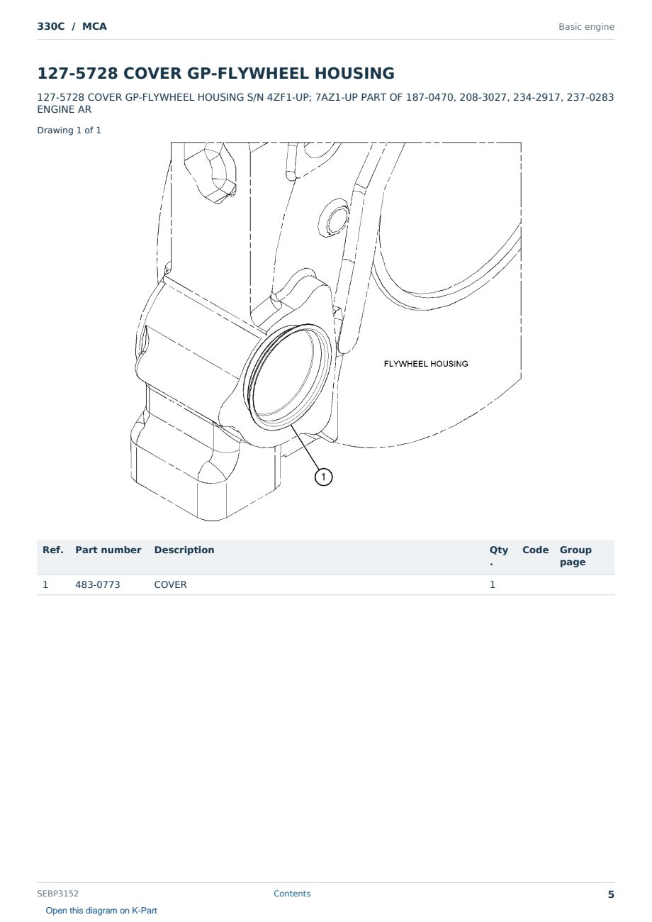 Caterpillar 330C S/N MCA Partsbook SEBP3152 (English) - sample page 5 of 10 Caterpillar 330C S/N MCA Partsbook SEBP3152 (English) - sample page 5 of 10