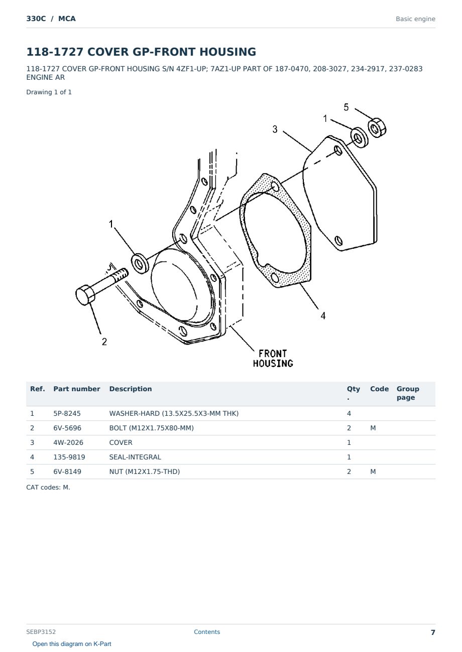 Caterpillar 330C S/N MCA Partsbook SEBP3152 (English) - sample page 7 of 10 Caterpillar 330C S/N MCA Partsbook SEBP3152 (English) - sample page 7 of 10