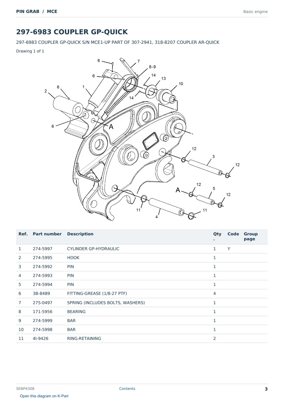 Caterpillar PIN GRAB S/N MCE Partsbook SEBP4308 (English) - sample page 3 of 6 Caterpillar PIN GRAB S/N MCE Partsbook SEBP4308 (English) - sample page 3 of 6