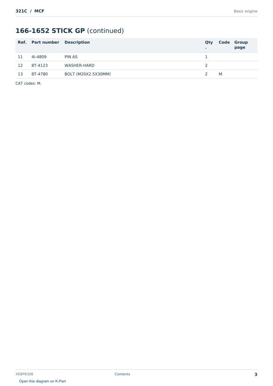 Caterpillar 321C S/N MCF Partsbook XEBP8308 (English) - sample page 3 of 5 Caterpillar 321C S/N MCF Partsbook XEBP8308 (English) - sample page 3 of 5