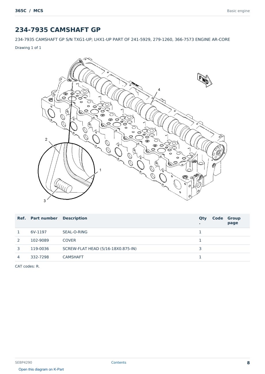 Caterpillar 365C S/N MCS Partsbook SEBP4290 (English) - sample page 8 of 10 Caterpillar 365C S/N MCS Partsbook SEBP4290 (English) - sample page 8 of 10