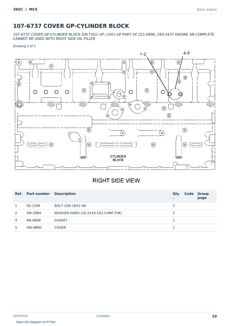 Caterpillar 365C S/N MCS Partsbook SEBP4290 (English) - sample page 10 of 10 Caterpillar 365C S/N MCS Partsbook SEBP4290 (English) - sample page 10 of 10