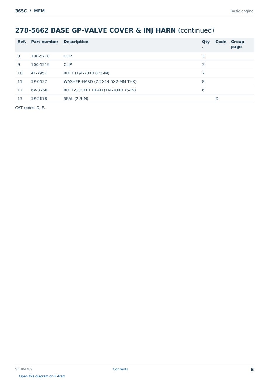 Caterpillar 365C S/N MEM Partsbook SEBP4289 (English) - sample page 6 of 10 Caterpillar 365C S/N MEM Partsbook SEBP4289 (English) - sample page 6 of 10
