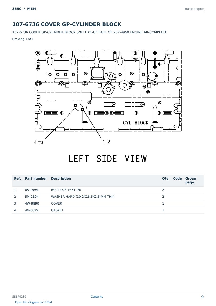 Caterpillar 365C S/N MEM Partsbook SEBP4289 (English) - sample page 9 of 10 Caterpillar 365C S/N MEM Partsbook SEBP4289 (English) - sample page 9 of 10