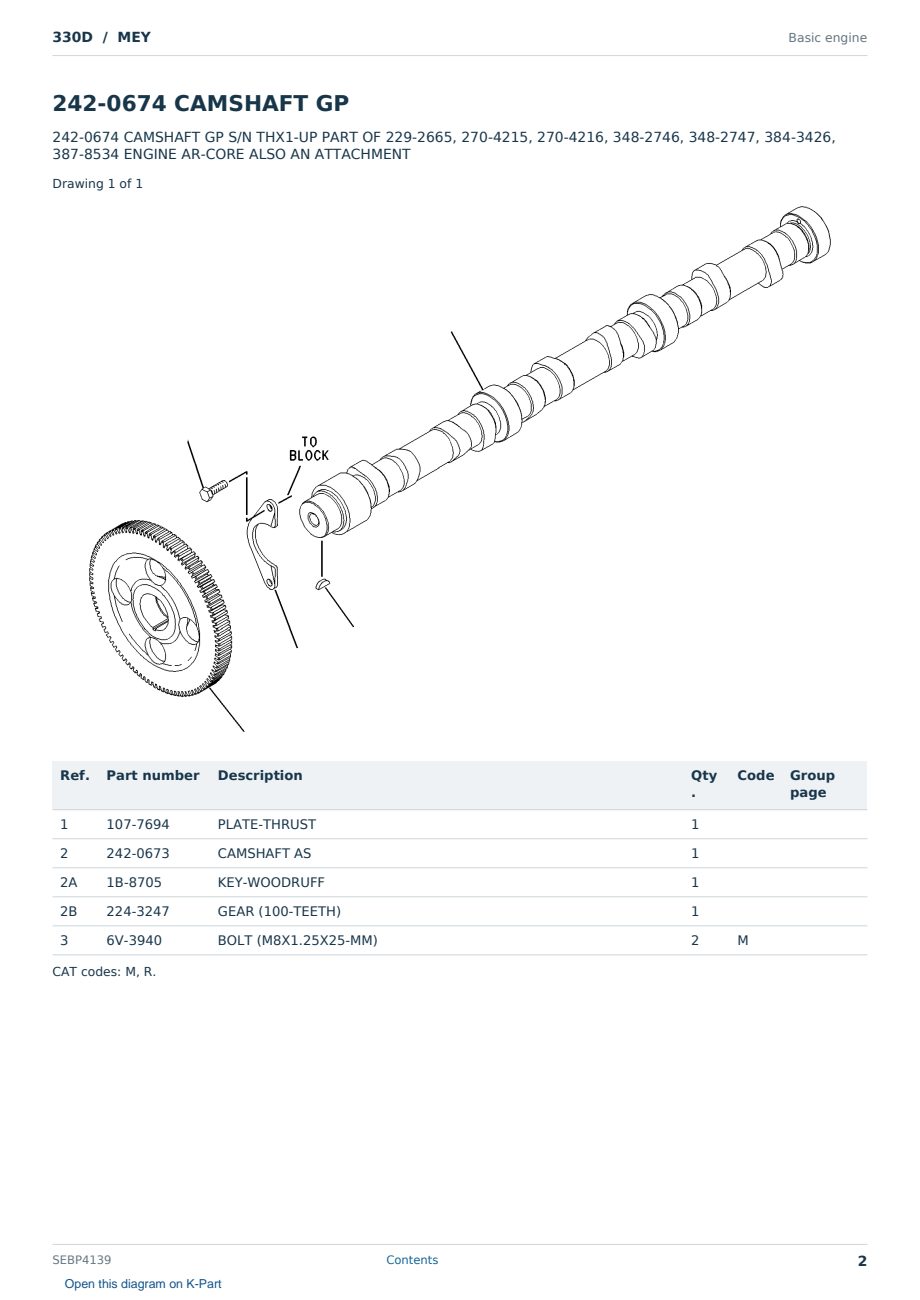 Caterpillar 330D S/N MEY Partsbook SEBP4139 (English) - sample page 2 of 10 Caterpillar 330D S/N MEY Partsbook SEBP4139 (English) - sample page 2 of 10