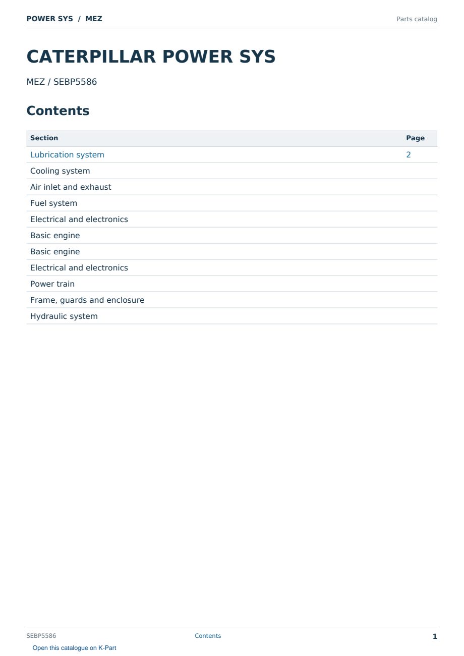 Caterpillar POWER SYS S/N MEZ Partsbook SEBP5586 (English) - sample page 1 of 10 Caterpillar POWER SYS S/N MEZ Partsbook SEBP5586 (English) - sample page 1 of 10