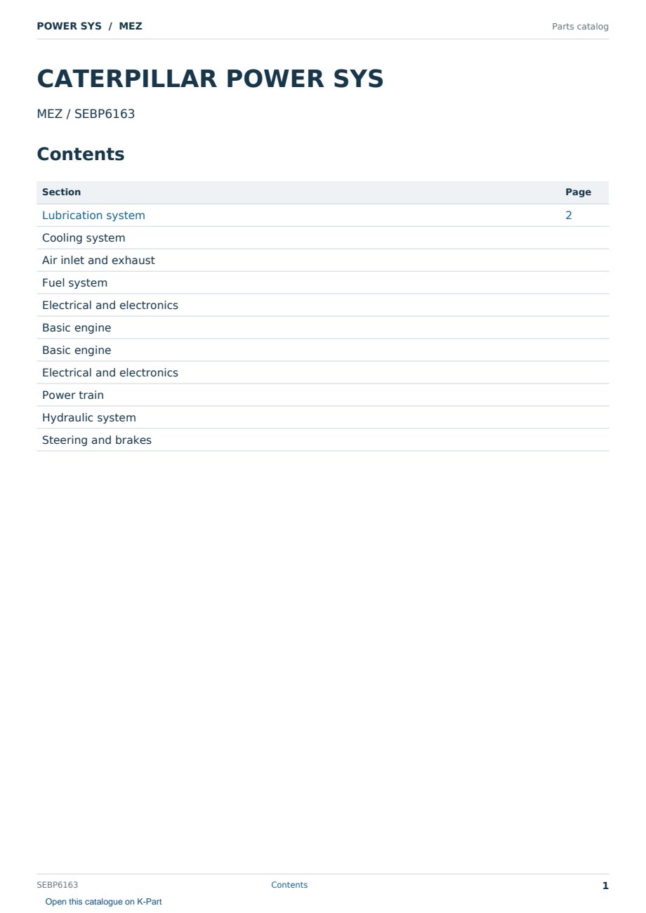 Caterpillar POWER SYS S/N MEZ Partsbook SEBP6163 (English) - sample page 1 of 10 Caterpillar POWER SYS S/N MEZ Partsbook SEBP6163 (English) - sample page 1 of 10