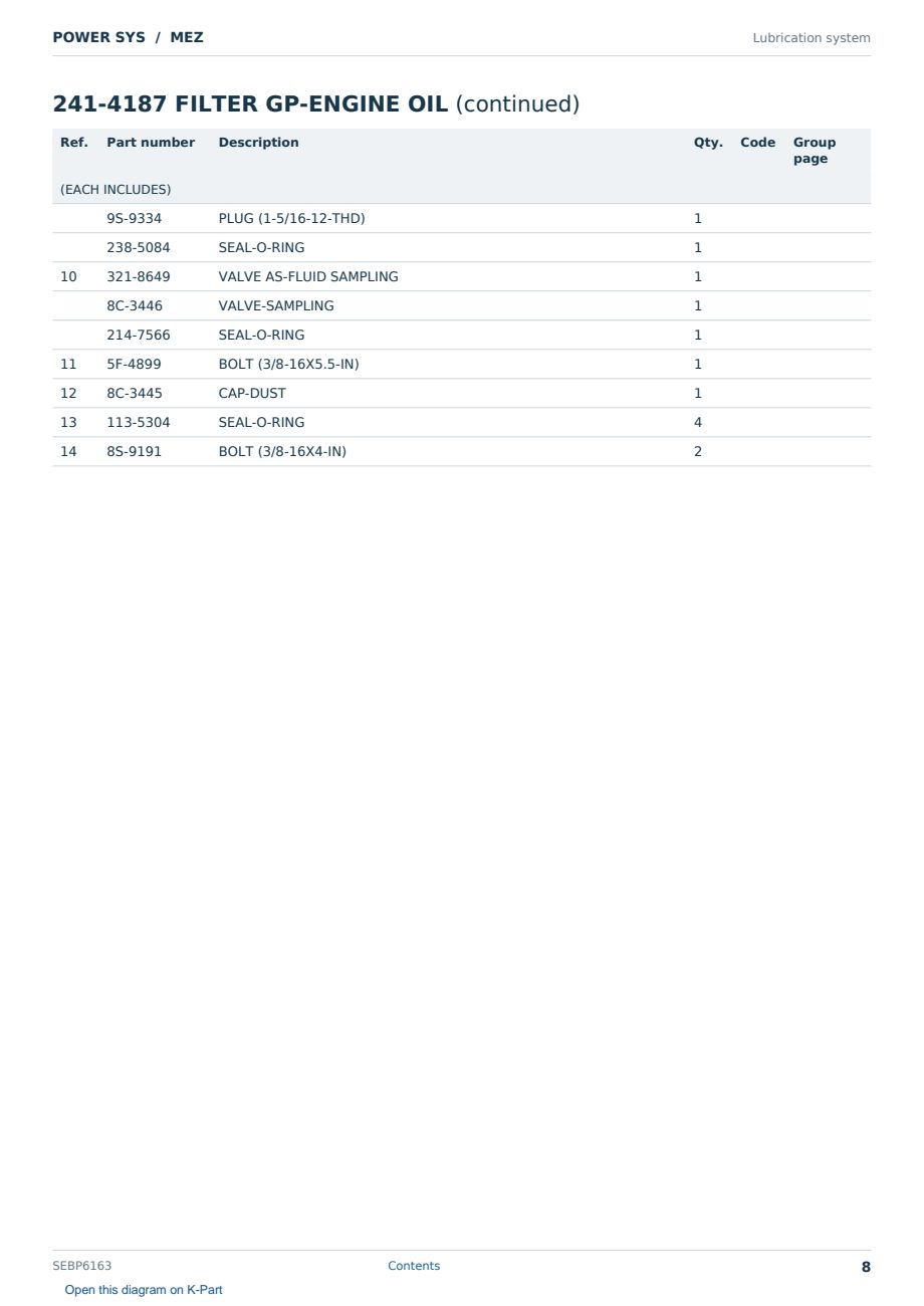 Caterpillar POWER SYS S/N MEZ Partsbook SEBP6163 (English) - sample page 8 of 10 Caterpillar POWER SYS S/N MEZ Partsbook SEBP6163 (English) - sample page 8 of 10