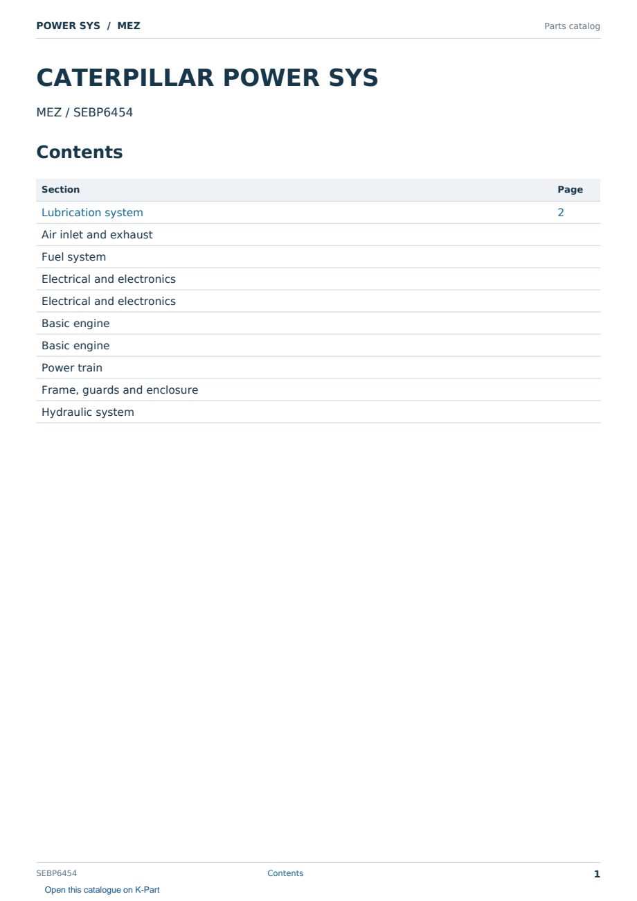 Caterpillar POWER SYS S/N MEZ Partsbook SEBP6454 (English) - sample page 1 of 10 Caterpillar POWER SYS S/N MEZ Partsbook SEBP6454 (English) - sample page 1 of 10