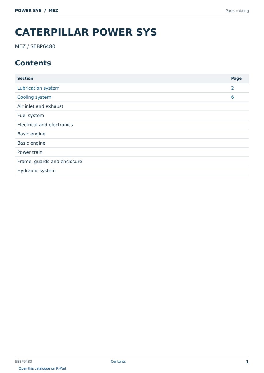Caterpillar POWER SYS S/N MEZ Partsbook SEBP6480 (English) - sample page 1 of 10 Caterpillar POWER SYS S/N MEZ Partsbook SEBP6480 (English) - sample page 1 of 10