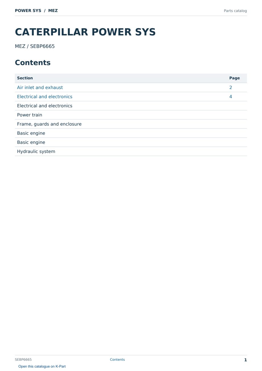 Caterpillar POWER SYS S/N MEZ Partsbook SEBP6665 (English) - sample page 1 of 10 Caterpillar POWER SYS S/N MEZ Partsbook SEBP6665 (English) - sample page 1 of 10