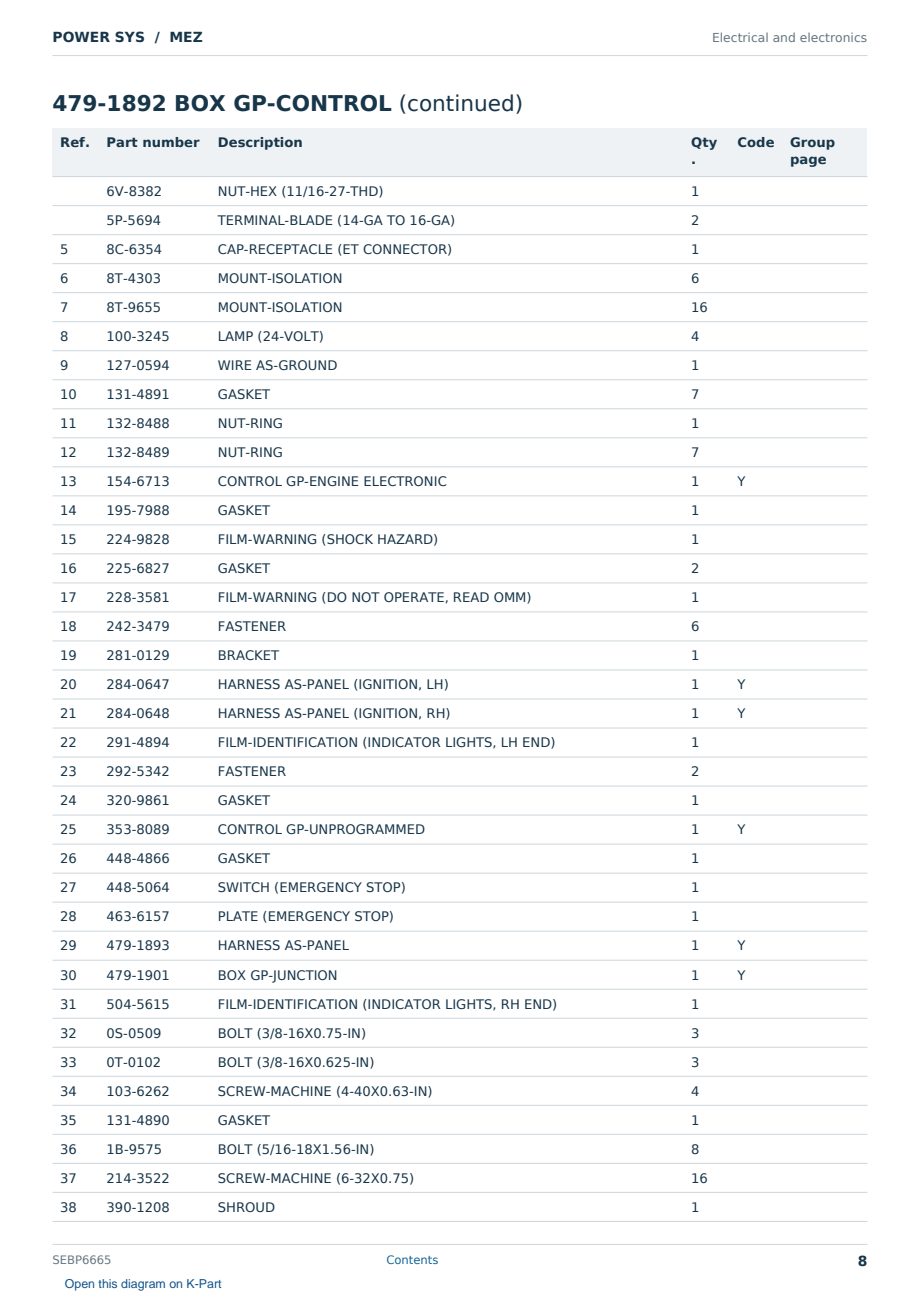 Caterpillar POWER SYS S/N MEZ Partsbook SEBP6665 (English) - sample page 8 of 10 Caterpillar POWER SYS S/N MEZ Partsbook SEBP6665 (English) - sample page 8 of 10